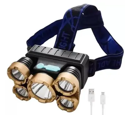 Vodoodporna naglavna svetilka akumulatorska 5 XPE LED USB