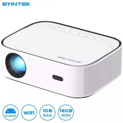 BYINTEK K45 Full HD 1080p, Android, WiFi, Bluetooth, 700 ANSI lumnov, dvojni zvočniki, max. 4K UHD, HDMI prenosni LED projektor bel