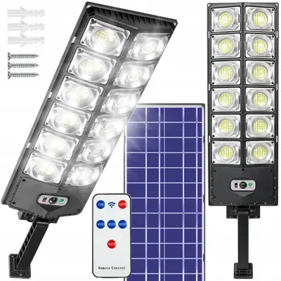 Solarna ulična 504 LED cestna svetilka s PIR sezorjem črna + daljinec