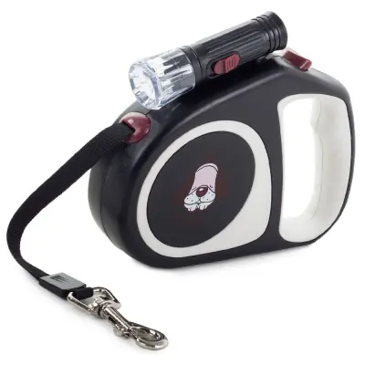 Avtomatski pasji povodec 5m 15kg + LED svetilka