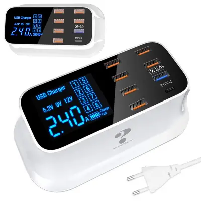 8x USB 3.0 hitri polnilec LCD 5-12V 40W