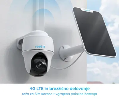 Kamera Reolink GO PT Plus, 4G LTE + solarni panel, brezžična, 2K Super HD, vrtenje in nagibanje, IR nočno snemanje, aplikacija, polnilna baterija, IP6