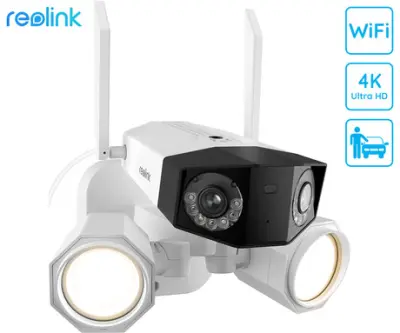 Reolink Duo Floodlight WiFi IP kamera, dva objektiva, 4K Ultra HD, WiFi, 180° snemalni kot, IR nočno snemanje, LED reflektorji, aplikacija, IP66 vodoo