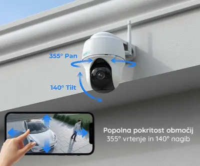 Kamera Reolink ARGUS PT 2K DUAL, 4MP Super HD, WiFi, zaznavanje oseb/vozil, 16x digitalni zoom, IR nočno snemanje, brezžična, baterija, vrtljiva, apli