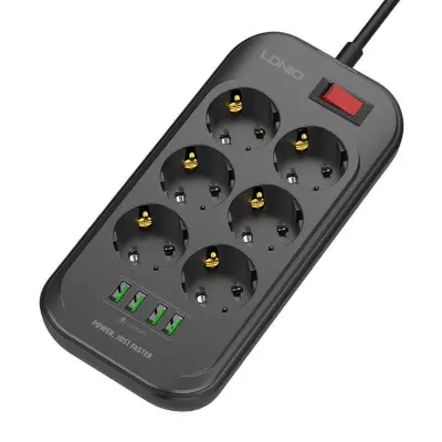 Električni razdelilec 6 vtičnic 230V 4x USB polnilec 3,4A črn 2m