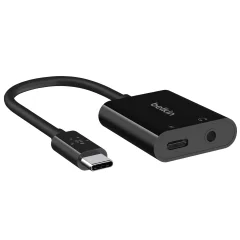 USB-C v USB-C 60 W Jack 3,5 mm ženski avdio polnilni adapter, Belkin - crn