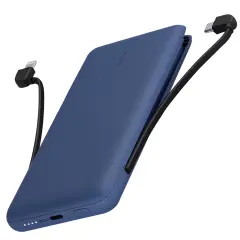 Zunanja baterija Belkin 10.000 mAh, vrata USB-C za napajanje 18 W, vgrajen kabel za iPhone in kabel USB-C, BOOST?CHARGE - modra
