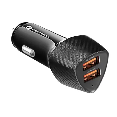Avto polnilec 2 USB vhoda 36 W, vžigalnik s hitrim polnjenjem 3.0, Forcell - Carbon Black