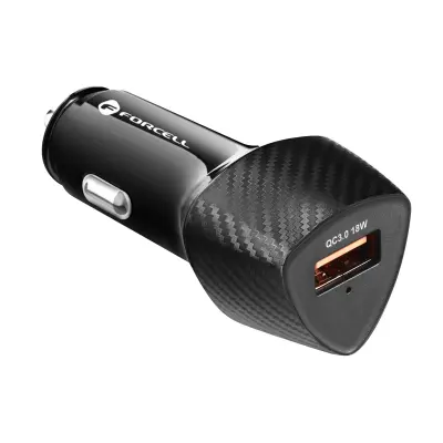 18W USB avtomobilski polnilec, cigaretni vžigalnik s hitrim polnjenjem 3.0, Forcell - karbonsko crna