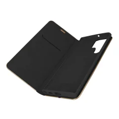 Ovitek za Samsung Galaxy S22 Ultra z držalom za kartice in kovinskim okvirjem, Forcell Luna Book Gold - crn