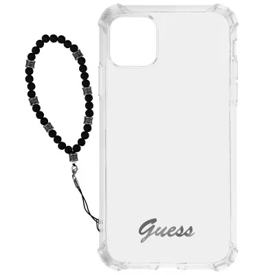 Prozoren silikonski ovitek Guess iPhone 12 Pro Max s crnimi biseri
