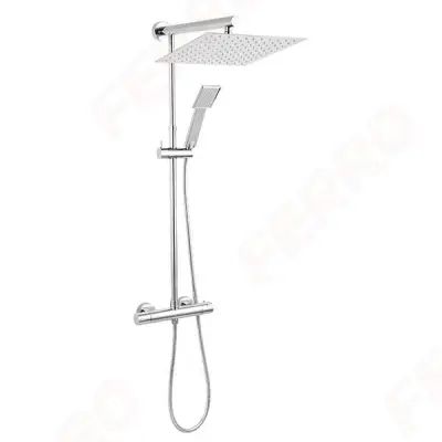 TREVI SQUARE tuš set s termostatsko armaturo in dežno nadglavno prho 300mm komplet (gibljiva cev 150 cm, prha 1 funkcija, konzola 800-1250mm) krom