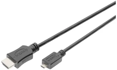 Digitus HDMI adapterski kabel HDMI-A vtič, HDMI-mikro-D vtič 2 m črna DB-330109-020-S 4K UHD, dvojno oklopljen, pletena zaščita, skupna zaščita, zašči