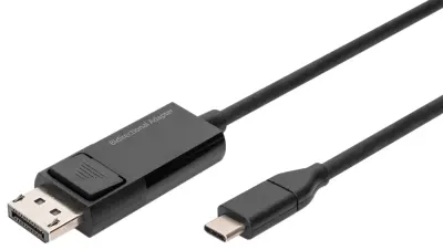 Digitus DisplayPort/USB-C kabel DisplayPort vtič, USB-C vtič 2 m črna AK-300334-020-S trojno oklopljen, prilagodljiv, brez halogena, okrogel, z USB-je