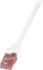 LogiLink CQ2021U RJ45 omrežni kabel\, Patch kabel CAT 6 U/UTP 0.50 m bela ognjevaren\, z zaščitnim zapornim zatičem 1 kos