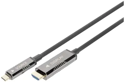 Digitus HDMI/USB-C kabel HDMI-A vtič, USB-C vtič 20 m črna AK-330150-200-S 4K UHD, aluminijasti vtič, prilagodljiv, pletena zaščita, skupna zaščita, z