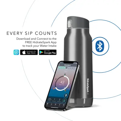 Pametna steklenička za vodo s funkcijo Chug - Nerjaveče jeklo - 620 ml - LED osvetlitev - Srebrna - Hidrate