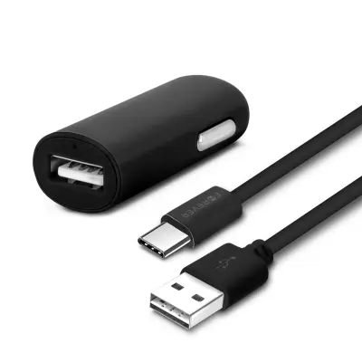 2A avtomobilski polnilec za cigaretni vžigalnik z 1,2 m kabla USB tipa C, za vedno - crn
