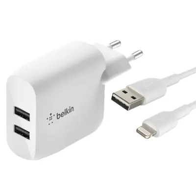 24W dvojni USB polnilec za iPhone z 1m Lightning kablom, Belkin BOOST?CHARGE - bel