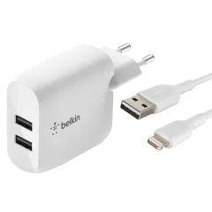 24W dvojni USB polnilec za iPhone z 1m Lightning kablom, Belkin BOOST?CHARGE - bel