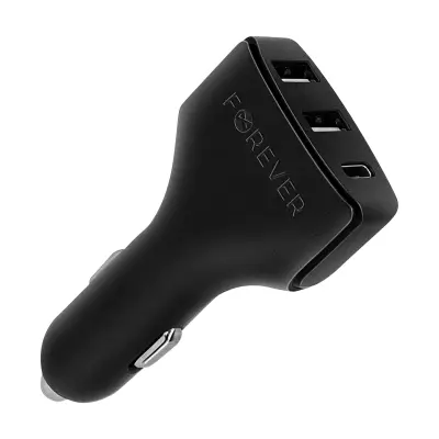 Avtomobilski polnilec Avtomobilski vžigalnik USB in USB-C 24W Fast Charge Forever Black