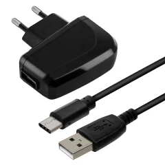 2A USB polnilec in USB Type C Fleksibilni kabel 1m Bluestar Black