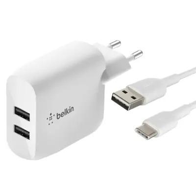 24 W dvojni omrežni polnilnik USB s kablom USB v USB-C, Belkin BOOST?CHARGE - bel