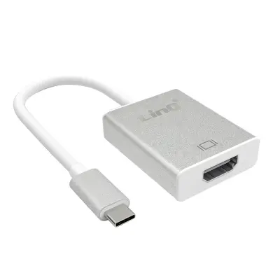 LinQ kabel USB tipa C v HDMI 4K, ženski video adapter, 15 cm srebrne barve