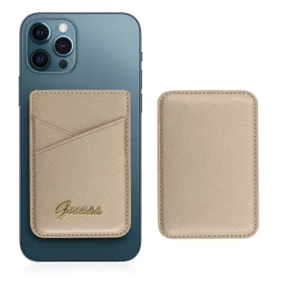 Držalo za kartice Magsafe iPhone 12 Magnetna fiksacija Guess Saffiano zlata