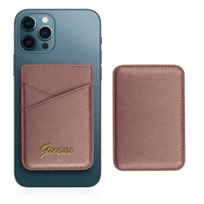 Držalo za kartice Magsafe iPhone 12 Magnetna fiksacija Guess Saffiano roza