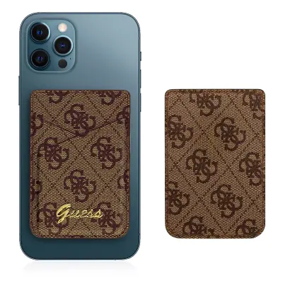 Držalo za kartice Magsafe iPhone 12 Magnetna fiksacija Guess 4G rjava
