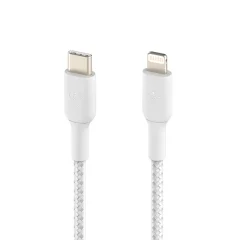 Kabel USB-C za iPhone/iPad Lightning MFi, pleten iz najlona, serija BOOST?CHARGE proizvajalca Belkin, 2 m - bel