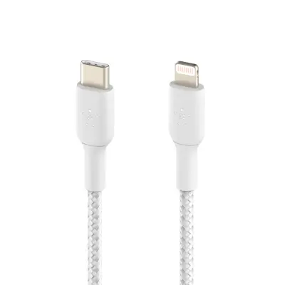 Kabel Lightning MFi USB-C za iPhone/iPad, pleten iz najlona, serija BOOST?CHARGE proizvajalca Belkin, 1 m - bel