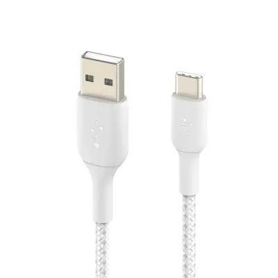 Kabel USB v USB-C, pleten iz najlona, serija BOOST?CHARGE proizvajalca Belkin, 1 m - bel