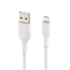 USB na iPhone/iPad Lightning MFi kabel, pleten iz najlona, serija BOOST?CHARGE proizvajalca Belkin, 2 m - bel