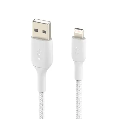 USB na iPhone/iPad Lightning MFi kabel, pleten iz najlona, serija BOOST?CHARGE proizvajalca Belkin, 1 m - bel