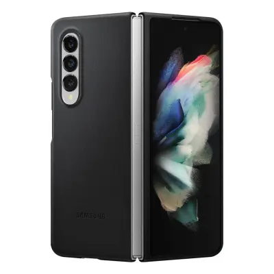Etui za Samsung Galaxy Z Fold 3 Ultra tanek in mehak Samsung usnjen ovitek črn
