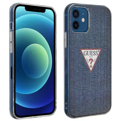 Ovitek z ucinkom trdega jeansa za iPhone 12 Mini, serija Guess Jeans - temno modra