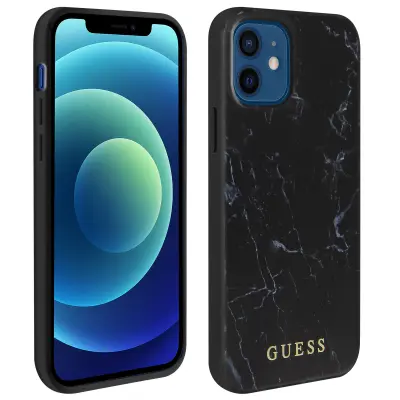 Trden ovitek za iPhone 12 Mini z ucinkom marmorja, ovitek Guess Marble - crn