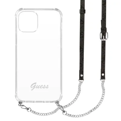 Ovitek za Apple iPhone 12 / 12 Pro Bi-material with Bag Strap brown Guess clear
