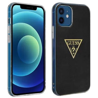 Trden etui za iPhone 12 Mini, odporen proti udarcem, Guess Metallic Series - crn