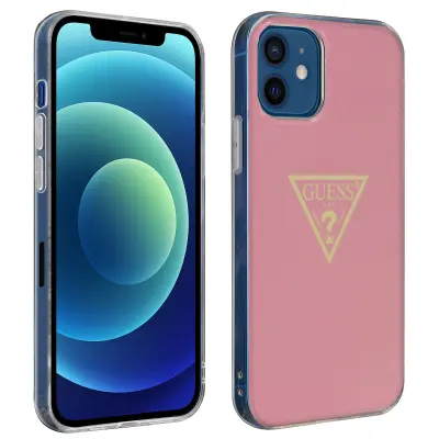 Trden ovitek za iPhone 12 Mini, odporen proti udarcem, Guess Metallic Series - roza