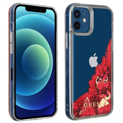 Ovitek za iPhone 12 Mini s trdimi tekočimi bleščicami Charms Guess Clear