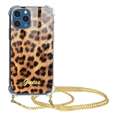 Ovitek Guess za iPhone 12 Pro Max z leopardjim vzorcem in verižico Guess