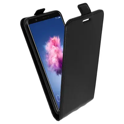 Vertikalna preklopna torbica iz sintetičnega usnja za Huawei P Smart – črna