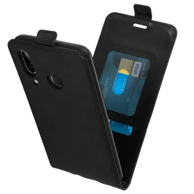 Vertikalna preklopna torbica iz sintetičnega usnja za Huawei P20 Lite – črna