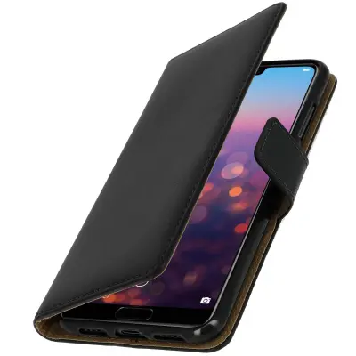 Usnjena preklopna torbica za Huawei P20 Pro, stojalo za video iz pravega usnja, črna