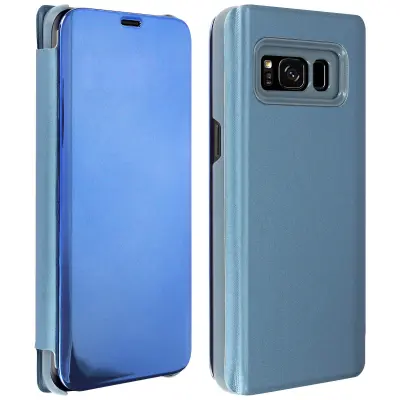 Preklopna torbica, zrcalna torbica za Galaxy S8, glej skozi sprednji preklop – temno modra