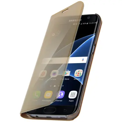Preklopna torbica, zrcalna torbica za Samsung Galaxy S7 Edge, stoječi ovitek – zlata