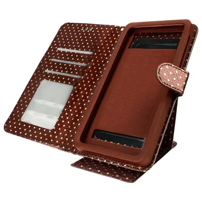 Univerzalni preklopni ovitek, zrcalna torbica za denarnico za pametne telefone 5,3' - 5,5' – rjava